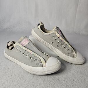 CONVERSE Sz 5 Junior Girls Grey Slip On W/ Floral Trim Womem Sz 7